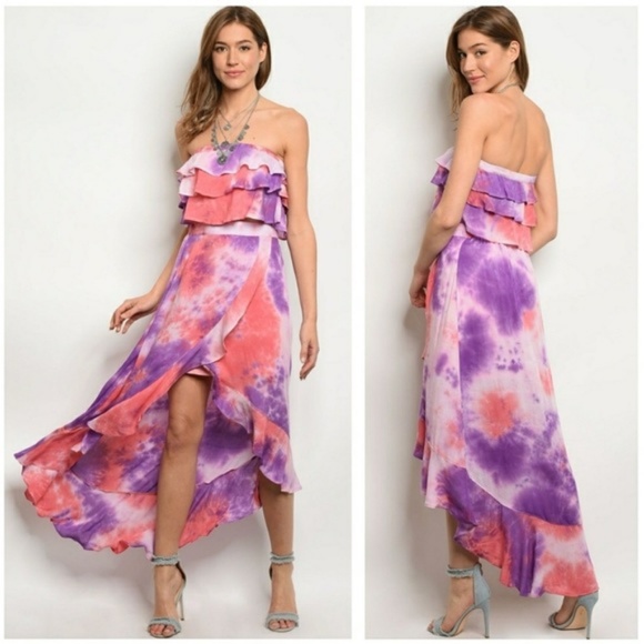 LAST 2🌸Coral Purple Tie-Dye Maxi Skirt/Top Set - Picture 2 of 4